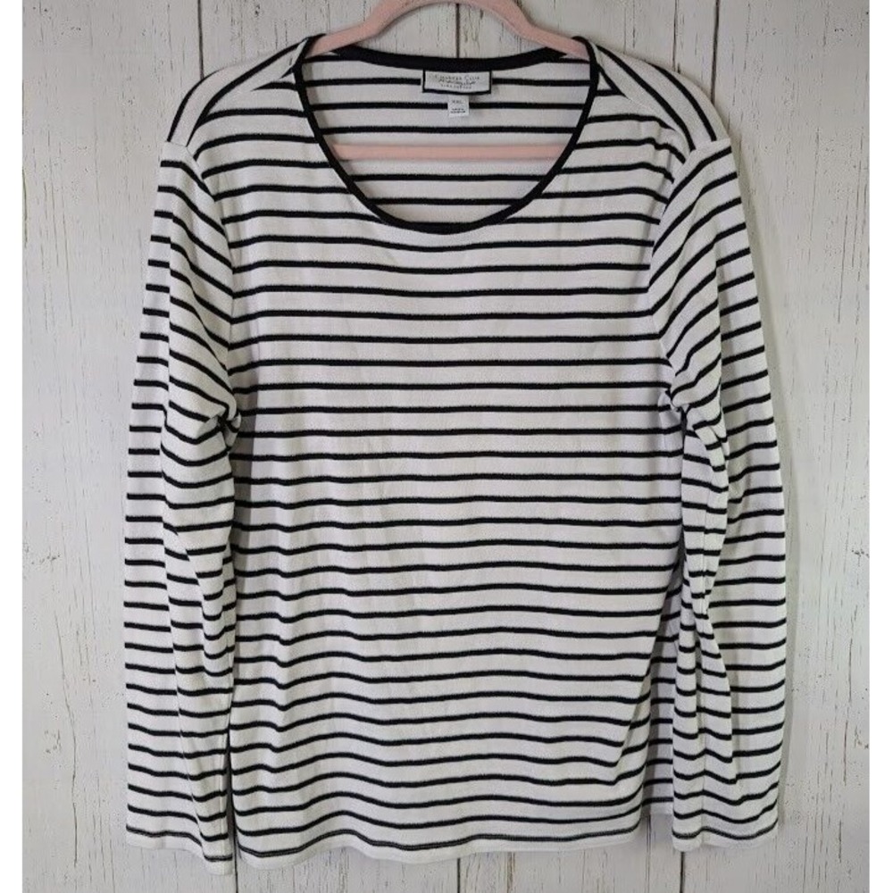 Charter Club Size XXL‎ Black White Stripe Pima Cotton Long Sleeve Womens Top